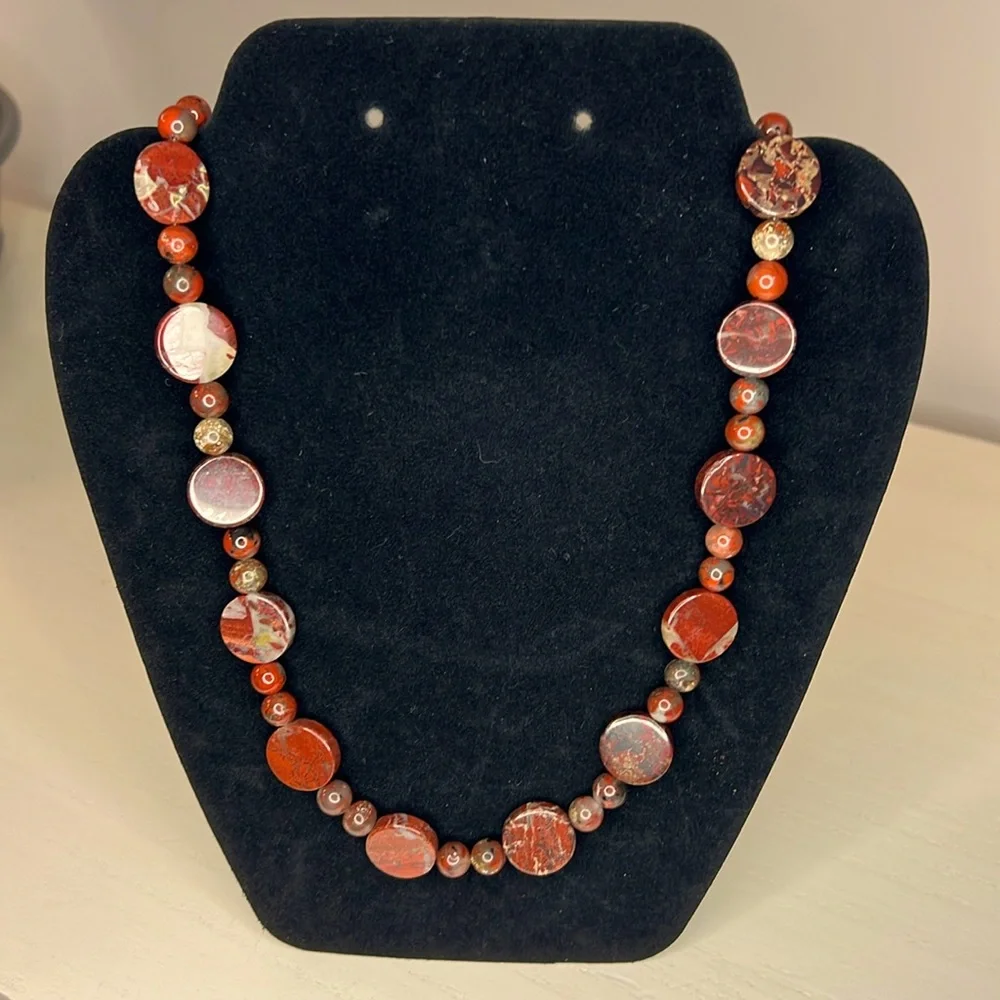 Abalone Tribal Bohemian Beads Necklace Orange and Red beads